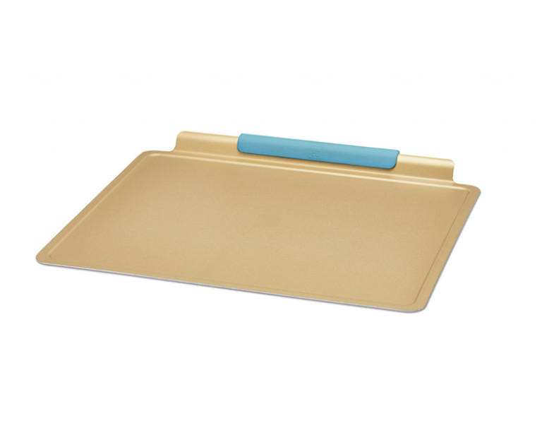 Gold-Coated Aluminum Cookie Sheet with Silicone Handle