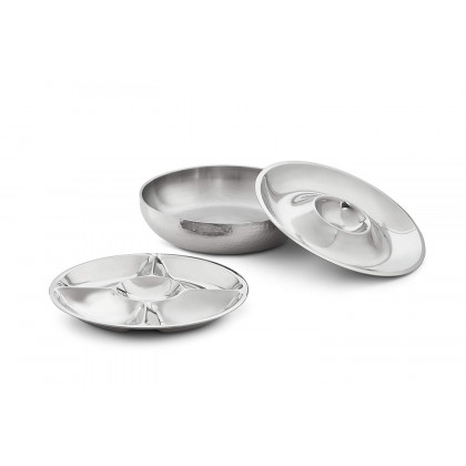 Stainless Steel Party Bowl with 2-Section and 5-Section Cover