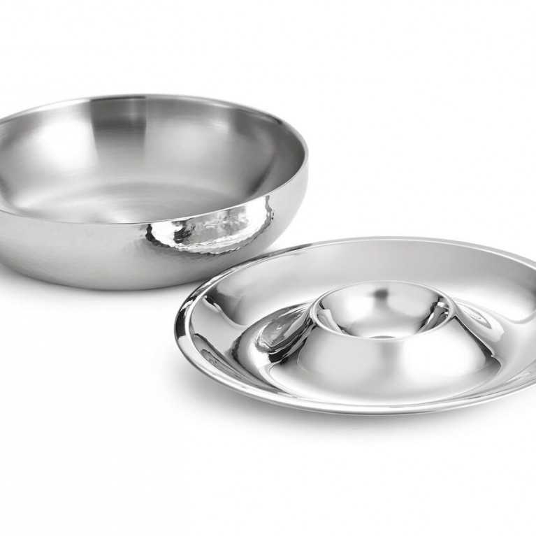 Stainless Steel Party Bowl with Two Section Cover